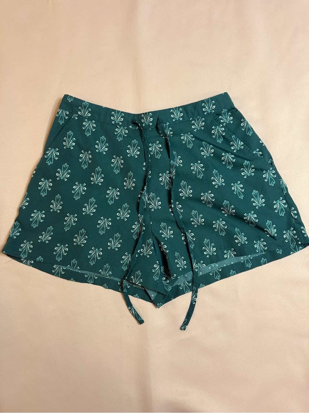 Rachel Zoe - Teal Silky Floral Drawstring Women’s Shorts - Size Small